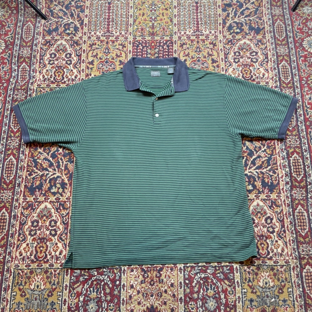 VTG 90s Haggar Golf Men's XL Green Stripe Polo Shirt Cool 18 Short Sleeve - Picture 1 of 3